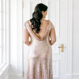 Revelry Chloe‎ Sequin Dress Gold Maxi Floor Length Gown Scoop Open Back Womens 4 thumbnail 7