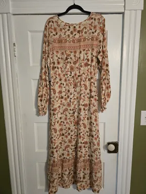 Rip Curl Cream Paisley Long Sleeve Boho Midi Dress Medium thumbnail 11