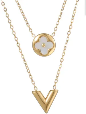 Classic Elegant Clover Charm Layered Necklace Gold thumbnail 2
