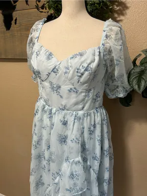 Lulus NWOT Luxe Brilliance Light Blue Floral Organza Floral Midi Dress thumbnail 4