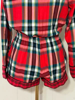 Victoria’s Secret Elsa Plaid Flannel Sleep Romper Red Tartan XS thumbnail 10