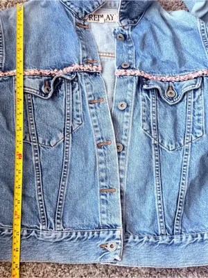 REPLAY Made in Italy Women’s XL Classic Denim Vintage Embellished Cropped Jacket thumbnail 9