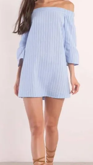 Tobi Dress Abby Striped Off Shoulder Dress in Light Blue Size M thumbnail 1