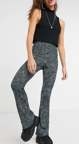 TOPSHOP Floral Flare Pants Womens 6 Boho Chic School Maximalist Funky Unique Fun thumbnail 1