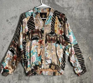 Z&L Europe‎ Patchwork Floral Bomber Jacket Boho Statement Golf Size Small Gold thumbnail 1