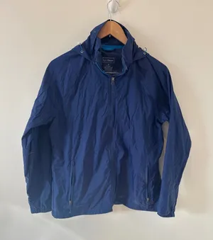 LL Bean Navy Blue Hooded Lightweight Nylon Jacket Windbreaker Size‎ M thumbnail 1