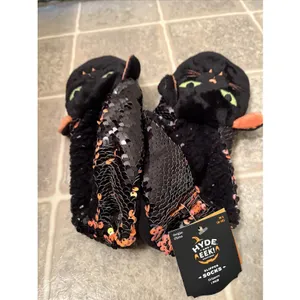 Hyde and EEK Women's Cat Flip Sequin Halloween Slipper Socks Grippers M-L 8-10 thumbnail 8