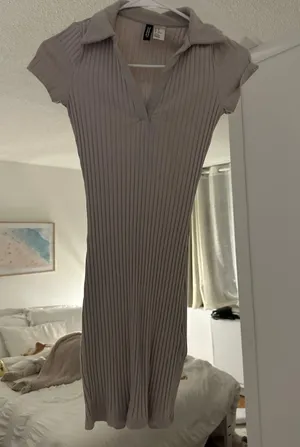 Beige Bodycon Dress With Collar thumbnail 1