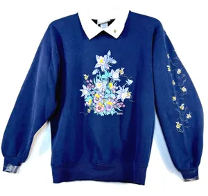 Vintage Morning Sun Sweatshirt M Blue Honey Bee Flowers USA Cottagecore 90s thumbnail 1