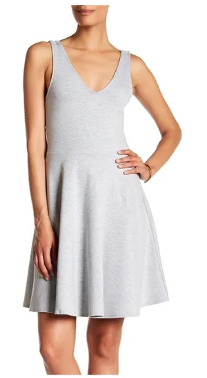 Vanity Room Grey Skater Dress Mini M NWT Gray Nordstrom V Neck Fit Flare thumbnail 1