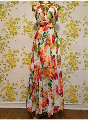 Glamazon floral boho V neck summer maxi dress size M thumbnail 2