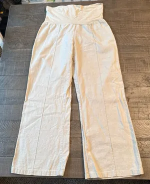 Just Living Women's Beige Wide Leg Linen Casual Pants Size Small thumbnail 1