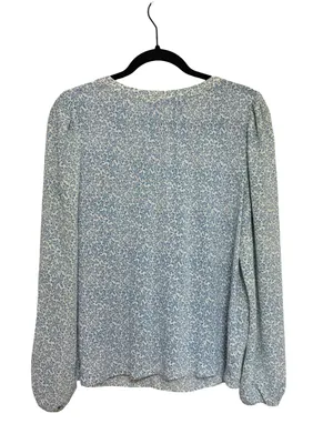 LOFT Mixed Media Floral Popover Blouse in Pale Blue Microfloral - Size M thumbnail 2