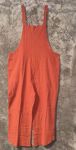 Heyson Yankee Doodle Crinkle Cotton Wide Leg Overalls Jumpsuit in Rust thumbnail 2