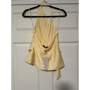 Zara Light Yellow Halter Top Satin Effect Asymmetrical Summer Festival Flowy thumbnail 5