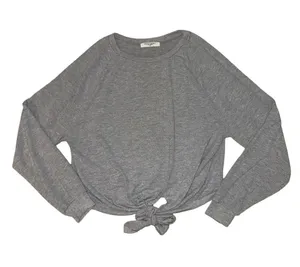 Project Social T Women’s Large Gray Long Sleeve Front Tie Knot Top Raglan USA thumbnail 1
