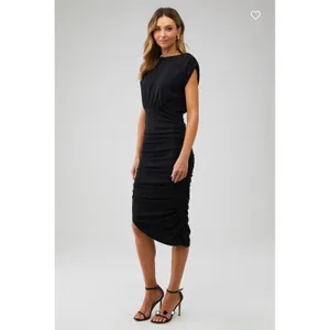 New! Line & Dot Desiree Ruched Midi Dress Black Sz XS $128‎ thumbnail 2