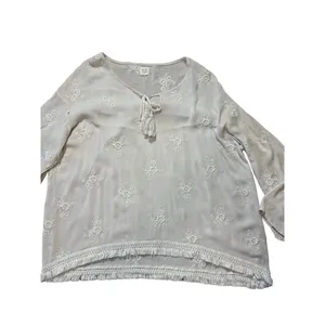 Surf Gypsy‎ Floral Embroidery Blush Fringe Crop Blouse Sz Small thumbnail 9