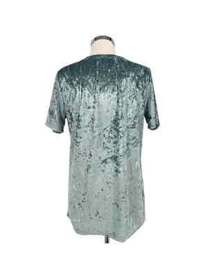 POL Jen Crushed Velvet Short Sleeve Tee Blue Sage Size Large Boho Retro Casual thumbnail 7