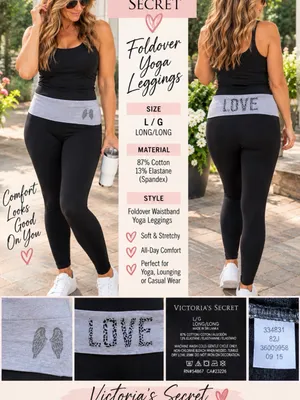 Vintage Victoria's Secret Foldover Yoga Leggings L Black/Gray High Rise Logo thumbnail 2