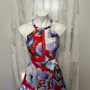 Dear Moon Floral Halter Maxi Dress Red Blue Size 3 XS/S thumbnail 3