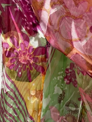 Womens Silk Floral Burnout Sheer Kaftan Dress Slits Boho Chic Maximalist Summer thumbnail 10