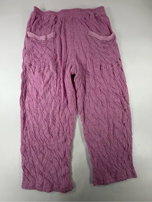 Free People Pink Crinkle Knit Cropped Harem Pants Raw Seam Pockets M thumbnail 1