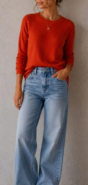 Pilcro and the Letterpress Anthropologie Orange Ribbed Knit Crew Neck Sweater Womens XL Fall Casual thumbnail 1