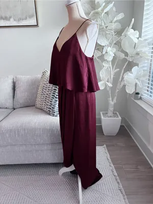Shona Joy Woman’s Draped Luxe Cocktail Frill Spaghetti Strap Dress in Burgundy 6 thumbnail 7