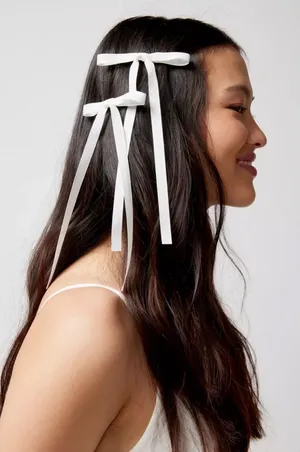Brand New Urban Outfitters White Ribbon Hair Barrette Clips - Set of 2 thumbnail 1
