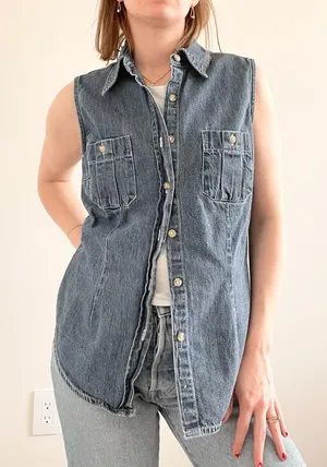 Vintage At Last Denim Button-Front Sleeveless Top thumbnail 1