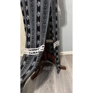 Bohemian Solemio Maxi Skirt M Black White Floral Striped Double Slit‎ Crochet thumbnail 11
