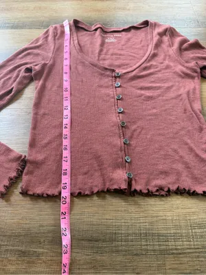 American Eagle Outfitters Rust Ribbed Button-Front Long Sleeve Top Medium thumbnail 7