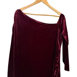 Universal Standard Wine Red Velvet Asymmetrical Off Shoulder Long Sleeve Dress L thumbnail 2