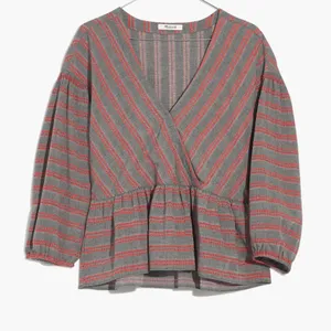 Madewell Striped Bubble-Sleeve Peplum Top V-Neck Size L thumbnail 4