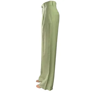 Zara Womens Green High Waisted Pleated Straight Wide Leg Trousers Dress Pants XS thumbnail 2