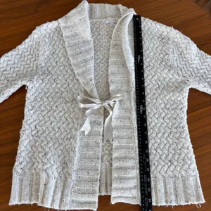 Apt 9 Cardigan Sweater M Cream Cable Knit Ribbon Tie Front Coquette Cozy Cottage thumbnail 10