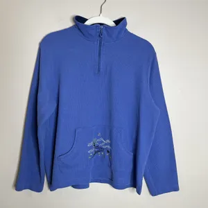 Breckenridge womens quarter zip Pullover Blue Embroidered Preppy Cottage VTG‎ L 90s Nature thumbnail 4