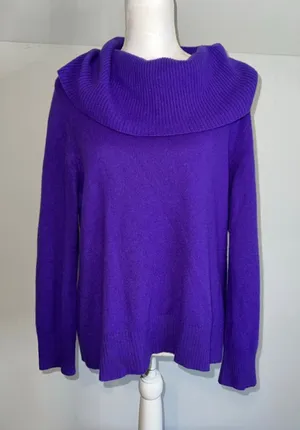 Women's Charter Club Cashmere Purple Cowl Neck Sweater XL thumbnail 1