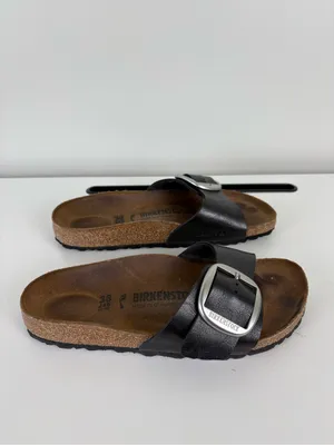Birkenstock Madrid Big Buckle Slide Sandals Womens Size 38 Black Leather thumbnail 4
