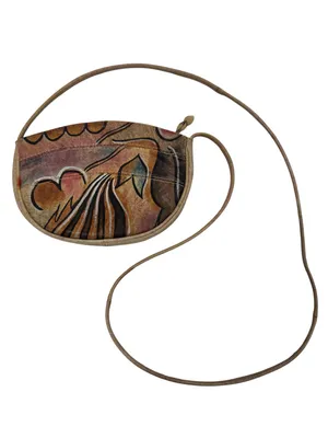 Magnifique Vintage Abstract Hand Painted Genuine Leather Half Moon Crossbody Bag thumbnail 4