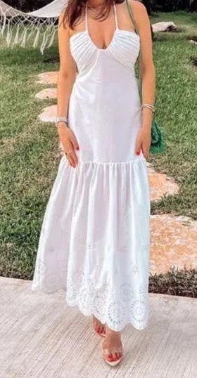 eyelet halter maxi summer dress sz large thumbnail 1