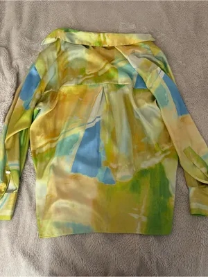Zara Silky Watercolor Print Button-Down Blouse thumbnail 2