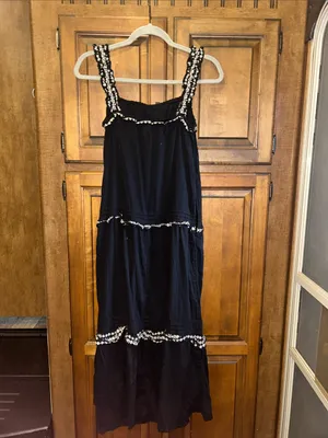 🌸Old Navy Sleeveless Ruffle-Neck Tiered Midi Swing Dress Black/White Size small thumbnail 5