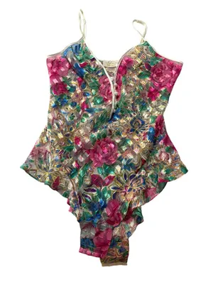 Victoria's Secret size medium Multicolor Floral Chemise lingerie one piece gold thumbnail 1