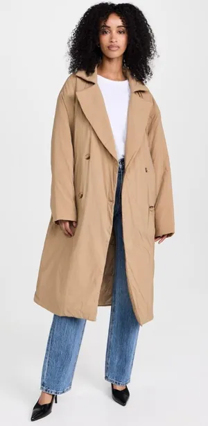 Good American Puffed Nylon Robe Coat in Good‎ Khaki oversized Size XXS/XS thumbnail 1