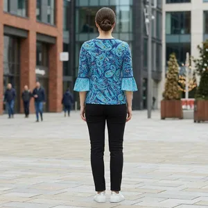 Vera Bradley Blue Daisy Paisley Kelsey Bell Sleeves Flutter Top, M SRP: $60 thumbnail 15