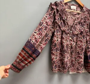 Cleobella Samara Bishop Sleeve Printed Cotton Blouse M thumbnail 7