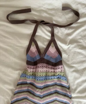 Crochet Halter Mini Dress thumbnail 2