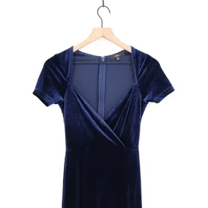 Lulus Eternal Elegance Maxi Dress Womens XS Navy Velvet Short Sleeve Front Slit thumbnail 4